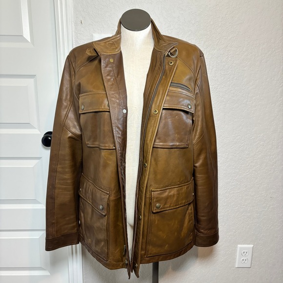 Banana Republic Heritage Mens XL Brown Leather Field Jacket Safari Style Utility - Picture 15 of 16
